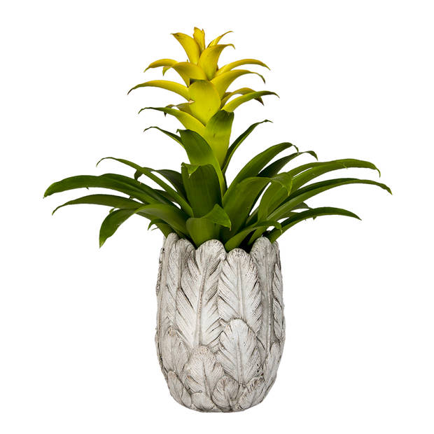 HAES DECO - Bloempot Ø 15x21 cm Grijs Steen Rond Veren Bloempot binnen Plantenpot Plant pot