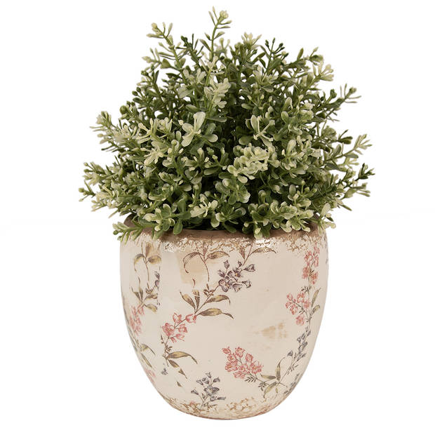 HAES DECO - Bloempot Ø 14x14 cm Beige Roze Keramiek Bloemen Bloempot Binnen