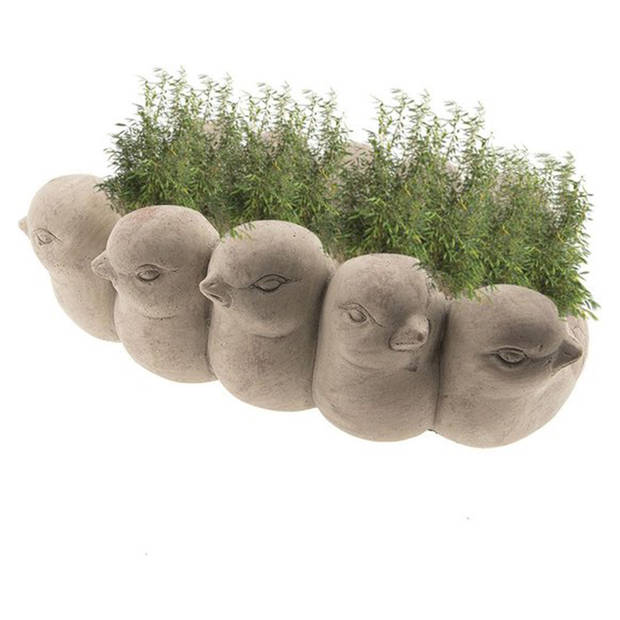 HAES DECO - Bloempot 31x19x11 cm Grijs Aardewerk Rechthoek Vogels Bloempot binnen Plantenpot Plant pot