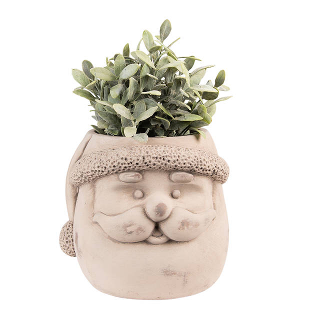 HAES DECO - Bloempot Kerstman 22x20x17 cm Beige Steen Bloempot binnen Plantenpot Plant pot