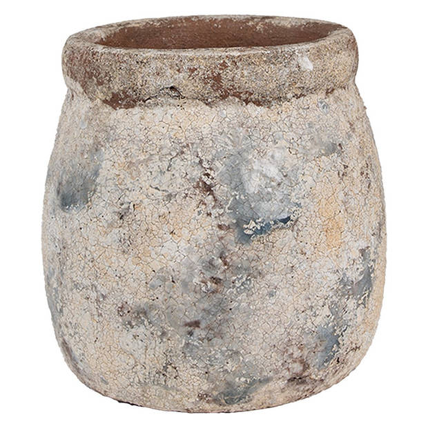 HAES DECO - Bloempot Ø 14x14 cm Beige Blauw Terracotta