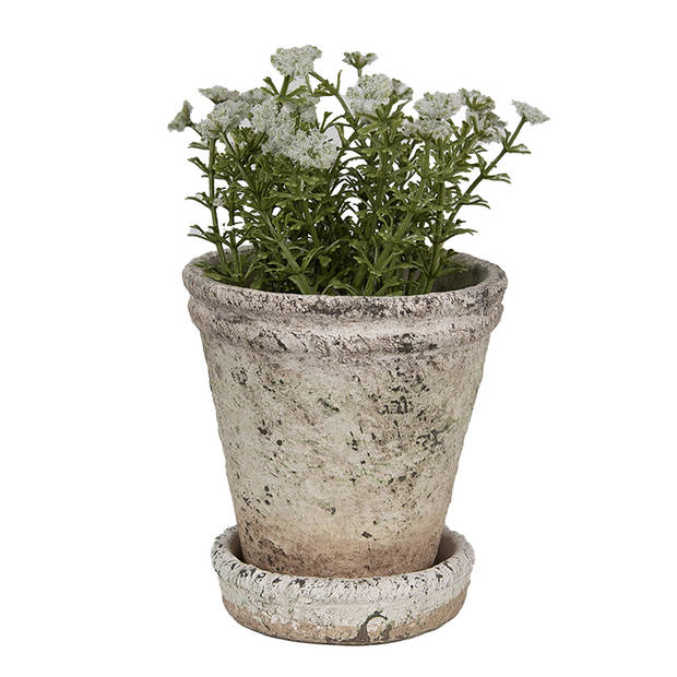 HAES DECO - Bloempot Ø 11x12 cm Beige Steen Plantenpot