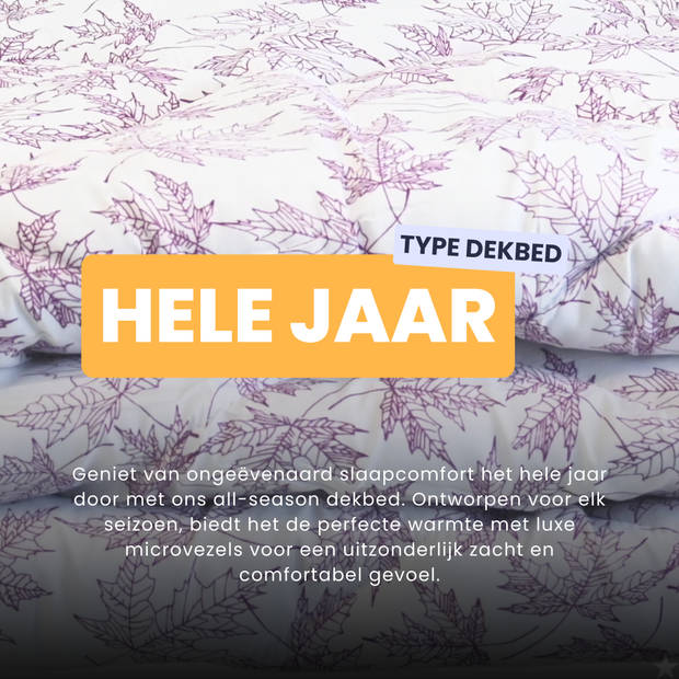 HappyBed Violet leaves 160x200 - Wasbaar dekbed zonder overtrek - Bedrukt dekbed zonder hoes