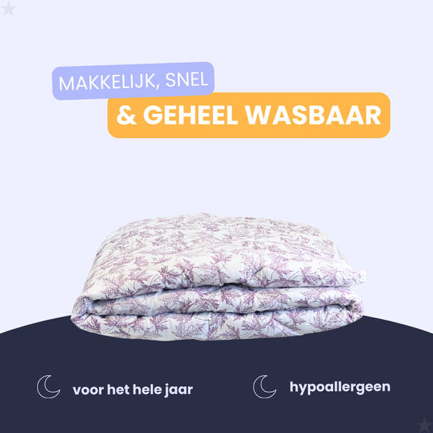 HappyBed Violet leaves 240x220 - Wasbaar dekbed zonder overtrek - Bedrukt dekbed zonder hoes