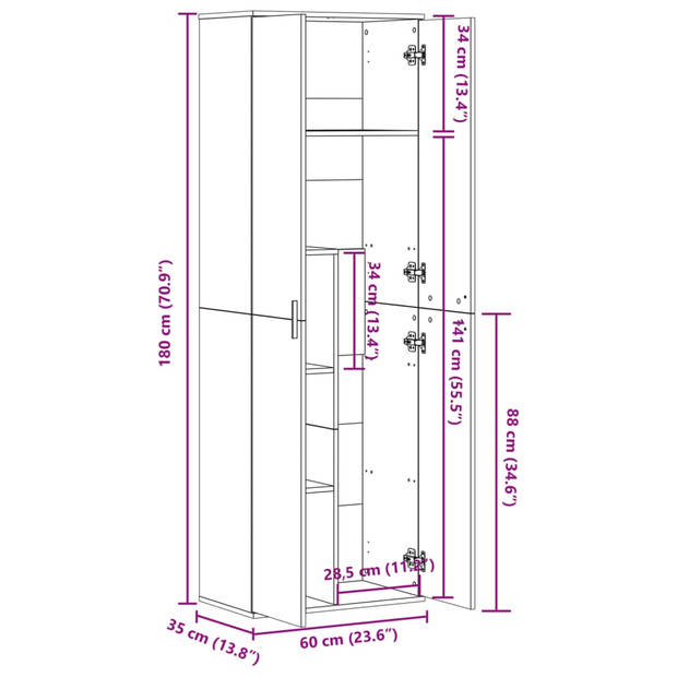 vidaXL Hoge kast 60x35x180 cm bewerkt hout zwart