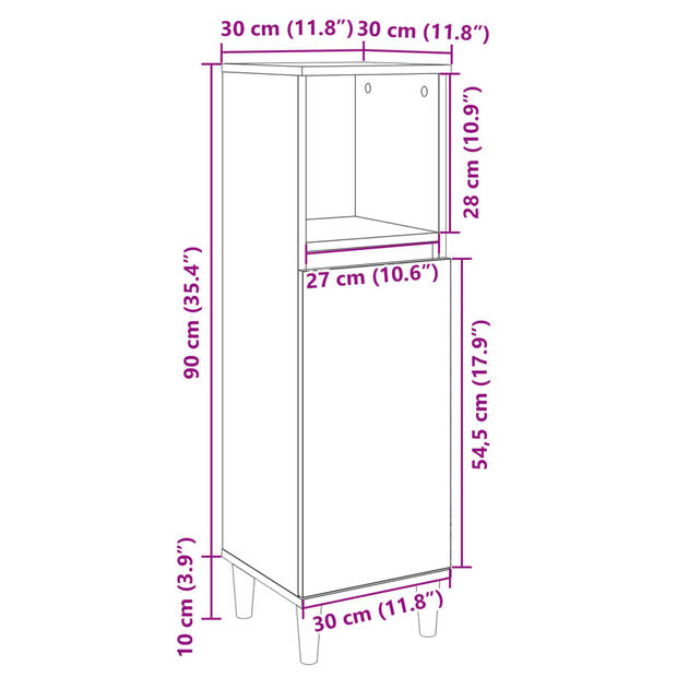 vidaXL Badkamerkast 30x30x100 cm bewerkt hout sonoma eikenkleurig