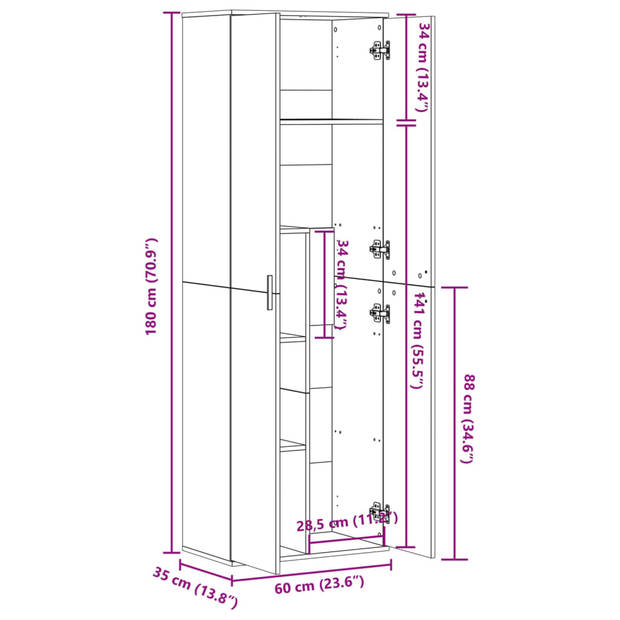 vidaXL Hoge kast 60x35x180 cm bewerkt hout wit