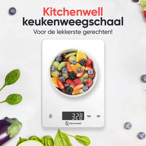 Kitchenwell Digitale Precisie Keukenweegschaal - 1gr - 15kg - USB Oplaadbaar