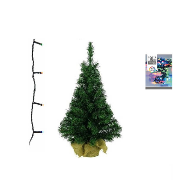 Kunst kerstboom - H90 cm - met kerstverlichting - gekleurd - kunstboom - Kunstkerstboom