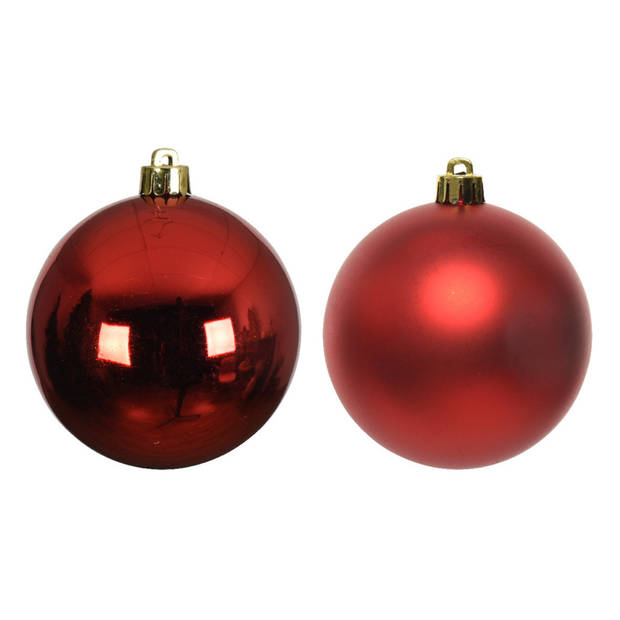 6x Kunststof kerstballen glanzend/mat kerst rood 8 cm kerstboom versiering/decoratie kerst rood - Kerstbal