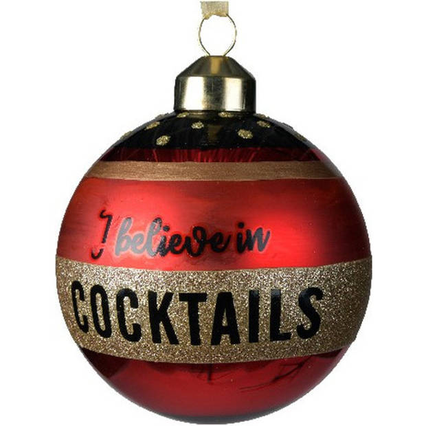 3x Rode glazen kerstballen I believe in cocktails 8 cm - Kerstbal