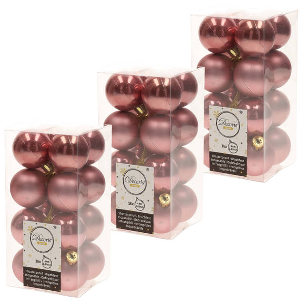 48x Kunststof kerstballen glanzend/mat oud roze 4 cm kerstboom versiering/decoratie - Kerstbal