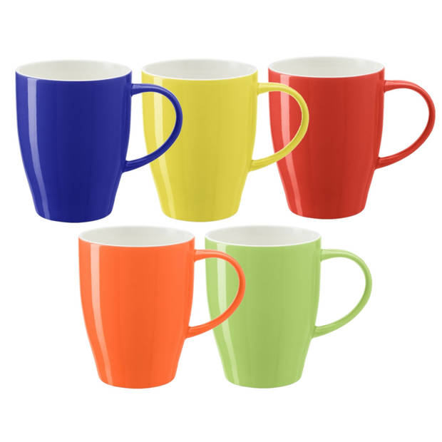 Bellatio Design Koffie mokken/bekers Paris - 5x - porselein - multi kleuren - 350 ml - Bekers