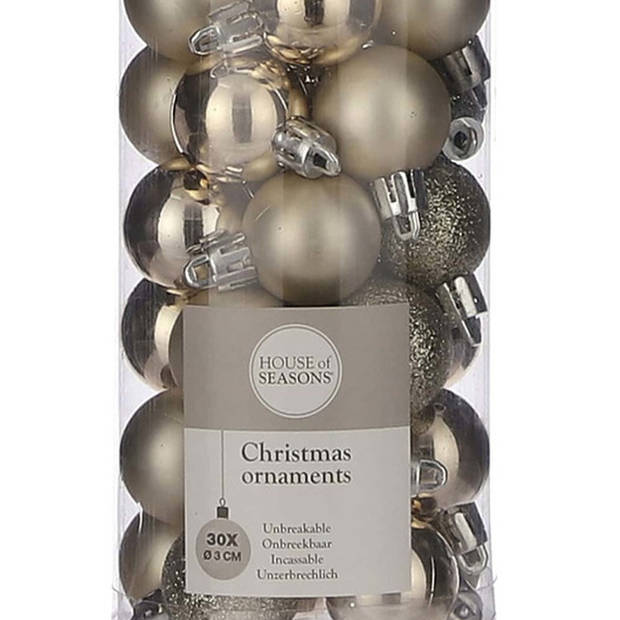 30x Kleine kunststof kerstballen licht champagne 3 cm - Kerstbal