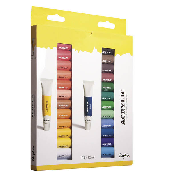 Acrylverf schilder set tubes 24 kleuren 12 ml - Hobbyverf