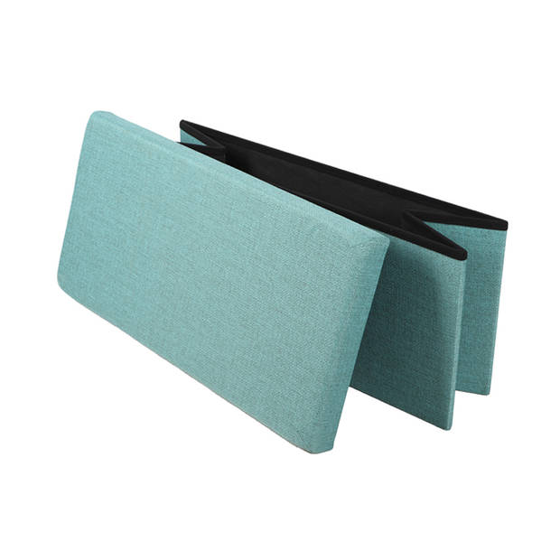 Urban Living Hocker bankje - poef XXL - opbergbox - aqua blauw - polyester/mdf - 76 x 38 x 38 cm - Poefs