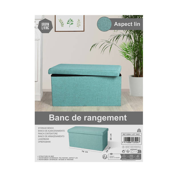 Urban Living Hocker bankje - poef XXL - opbergbox - aqua blauw - polyester/mdf - 76 x 38 x 38 cm - Poefs