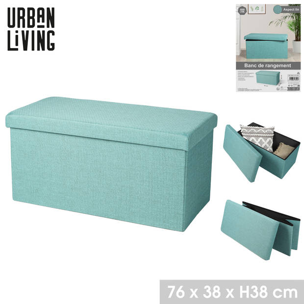 Urban Living Hocker bankje - poef XXL - opbergbox - aqua blauw - polyester/mdf - 76 x 38 x 38 cm - Poefs