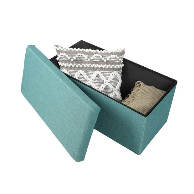 Urban Living Hocker bankje - poef XXL - opbergbox - aqua blauw - polyester/mdf - 76 x 38 x 38 cm - Poefs