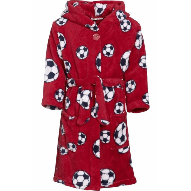 Fleece badjas rood voetbalprint voor jongens 146/152 (11-12 jr) - Badjassen