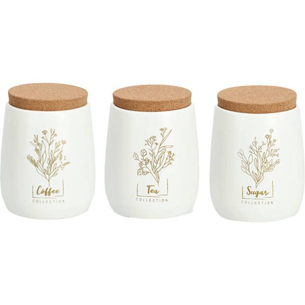 Zeller Bewaarblik/bus - set van 3 stuks - metaal/kurk - creme/goud - 750 ml - Voorraadblikken