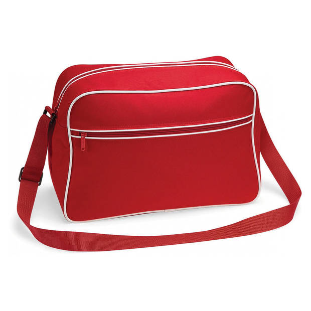 Bagbase Schoudertas Retro - rood - polyester - met rits zakken - middelgroot - 40 x 28 x 18 cm - 18L - Schoudertas