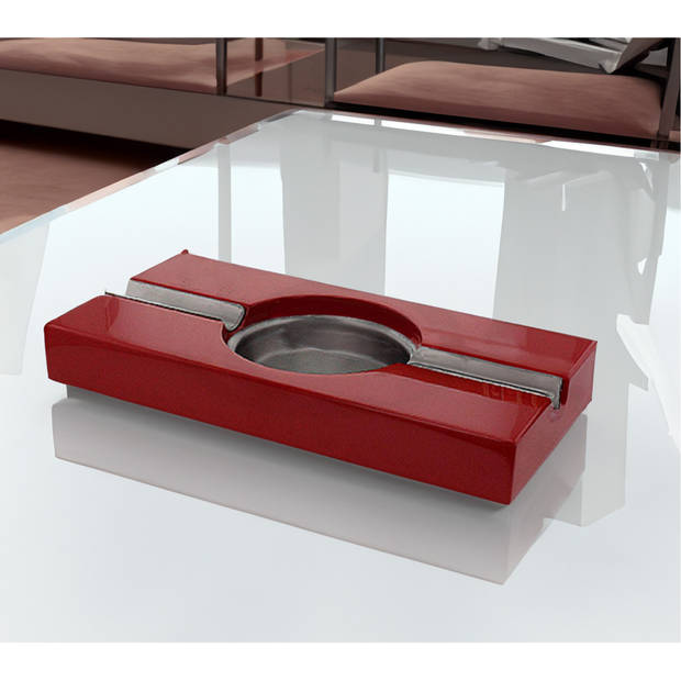 Bookwill Sigaren asbak - rood - hout / metaal - 2 legger - 21 x 11 cm - sigarenhouder - Asbakken