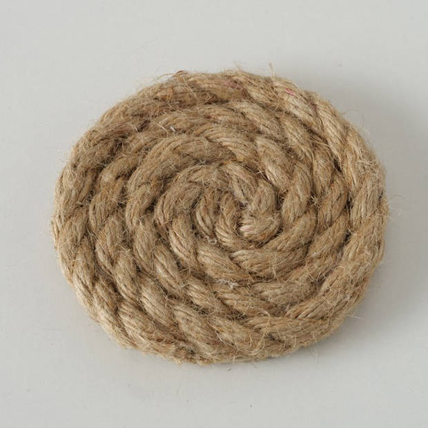 Deco by Boltze glazen onderzetters Rope - 4x - jute - naturel - 10 x 10 cm - opgerold touw stijl - Glazenonderzetters