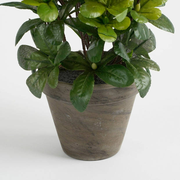 Groene Azalea kunstplant met rode bloemen 27 cm met pot stan grey - Kunstplanten