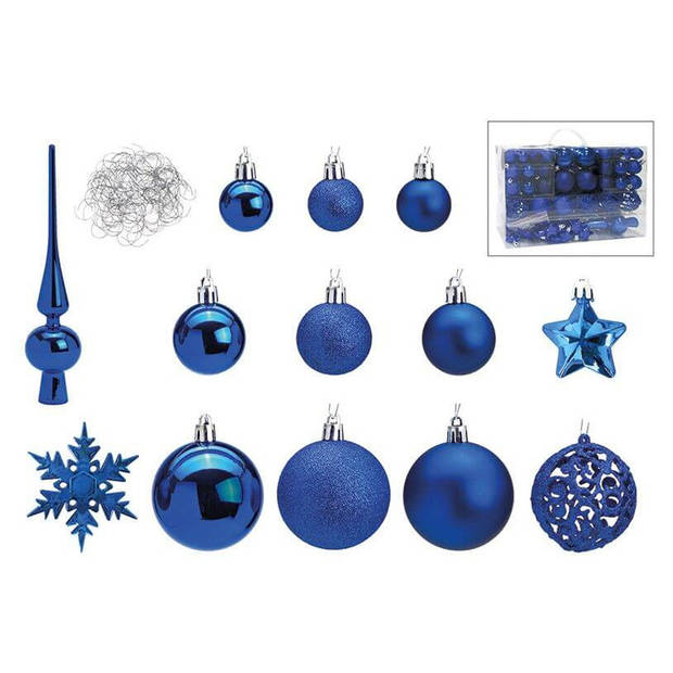 G. Wurm Kerstballen - 111 stuks - blauw - kunststof - 3-4-6 cm - Kerstbal