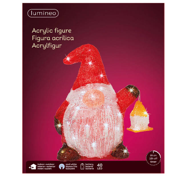 Lumineo Verlicht figuur - gnome/dwerg - 29 cm - LED - kerstverlichting figuur