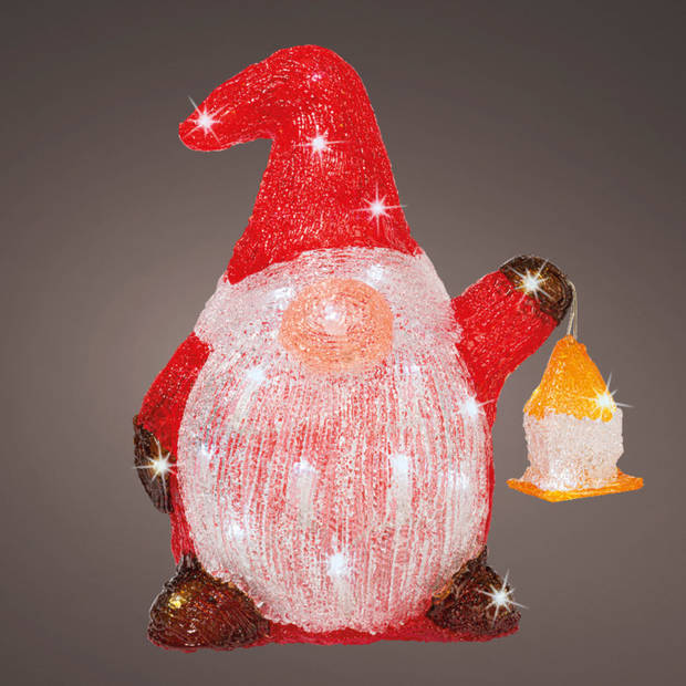 Lumineo Verlicht figuur - gnome/dwerg - 29 cm - LED - kerstverlichting figuur