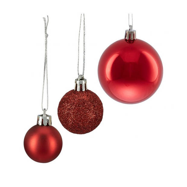 Relaxdays Kerstballen - 100x st - rood - D3, D4, D6 cm - kunststof - Kerstbal