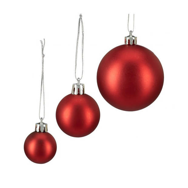 Relaxdays Kerstballen - 100x st - rood - D3, D4, D6 cm - kunststof - Kerstbal