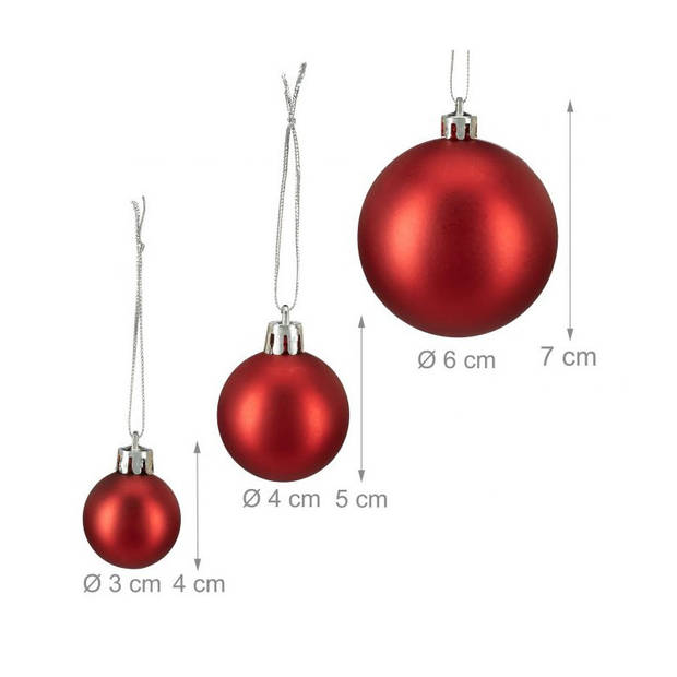 Relaxdays Kerstballen - 100x st - rood - D3, D4, D6 cm - kunststof - Kerstbal