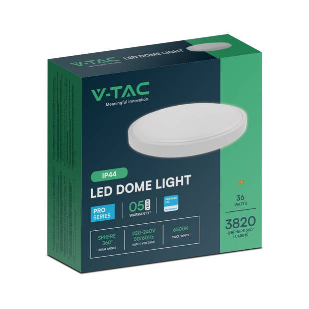 V-TAC VT-8630RD-S-W LED Ronde plafonniere - Samsung - IP44 - 350mm - Wit - 36 Watt - 3820 Lumen - 6500K - 5 Jaar