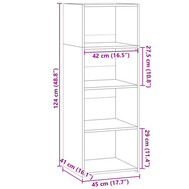 vidaXL Hoge kast 45x41x124 cm bewerkt hout sonoma eikenkleurig