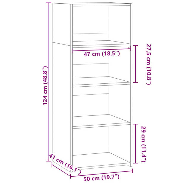 vidaXL Hoge kast 50x41x124 cm bewerkt hout sonoma eikenkleurig