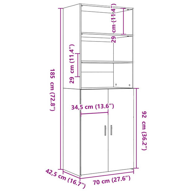 vidaXL Hoge kast 70x42,5x185 cm bewerkt hout wit