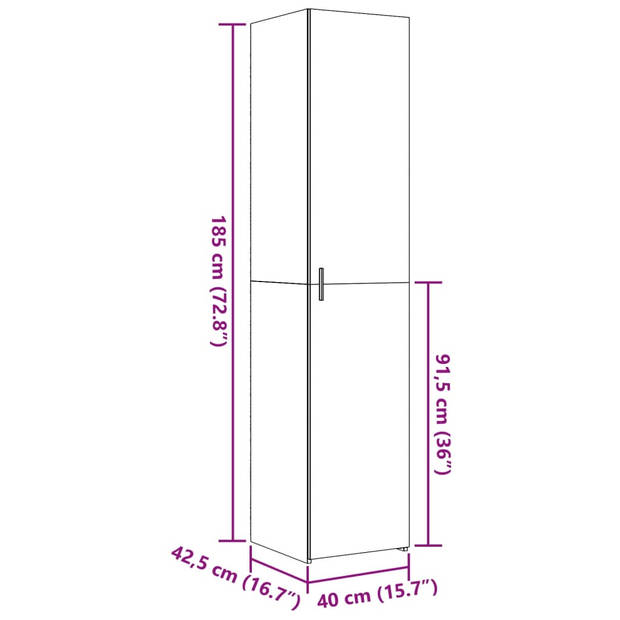 vidaXL Hoge kast 40x42,5x185 cm bewerkt hout betongrijs