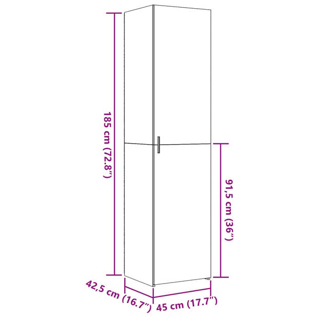 vidaXL Hoge kast 45x42,5x185 cm bewerkt hout betongrijs