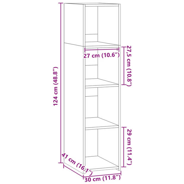 vidaXL Hoge kast 30x41x124 cm bewerkt hout zwart