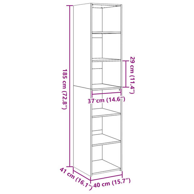 vidaXL Hoge kast 40x41x185 cm bewerkt hout gerookt eikenkleurig