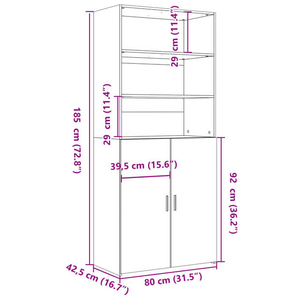 vidaXL Hoge kast 80x42,5x185 cm bewerkt hout sonoma eikenkleurig