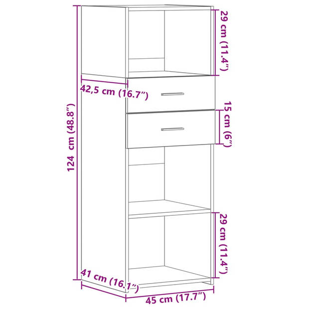 vidaXL Hoge kast 45x42,5x124 cm bewerkt hout wit