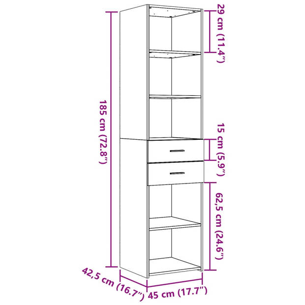 vidaXL Hoge kast 45x42,5x185 cm bewerkt hout sonoma eikenkleurig