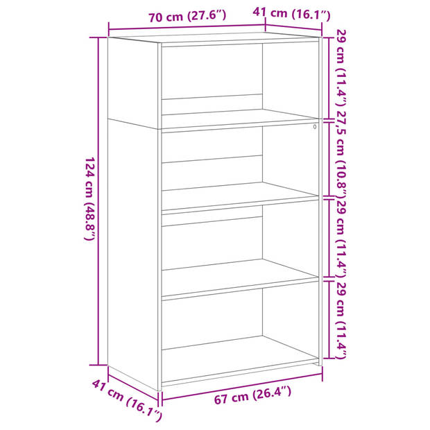 vidaXL Hoge kast 70x41x124 cm bewerkt hout bruin eikenkleur