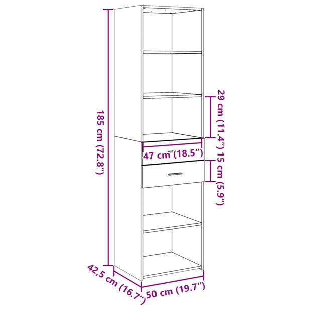 vidaXL Hoge kast 50x42,5x185 cm bewerkt hout bruin eikenkleur