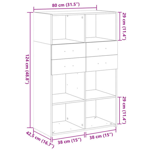 vidaXL Hoge kast 80x42,5x124 cm bewerkt hout gerookt eikenkleurig