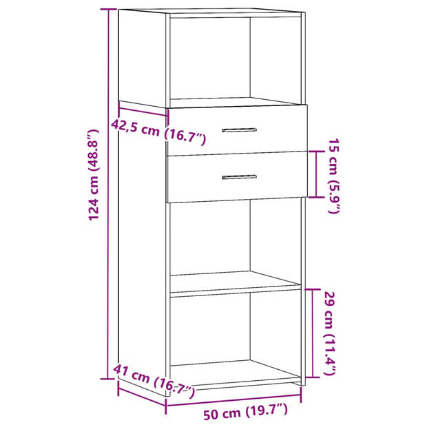 vidaXL Hoge kast 50x42,5x124 cm bewerkt hout bruin eikenkleurig